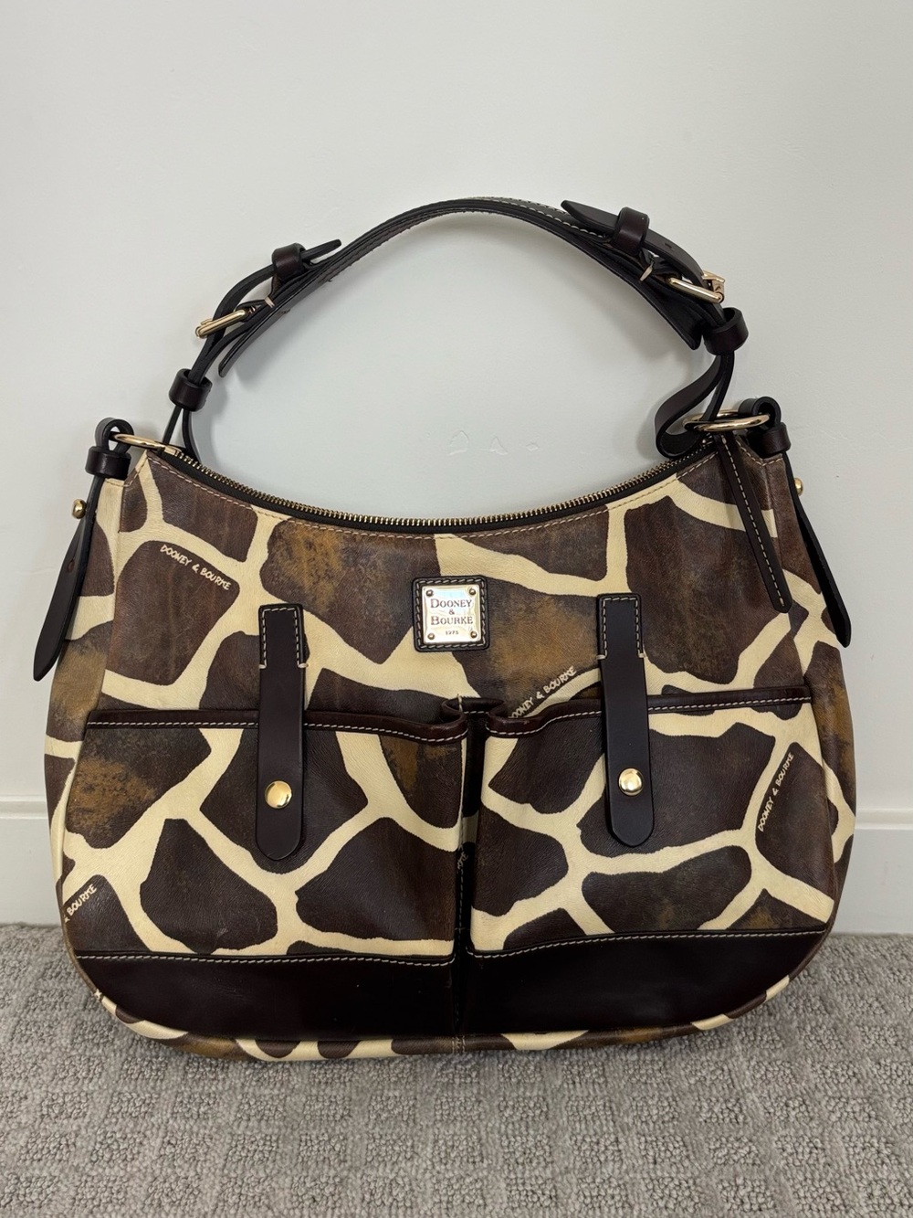 Dooney & Bourke Brown and Cream Giraffe-Print Shoulder Bag